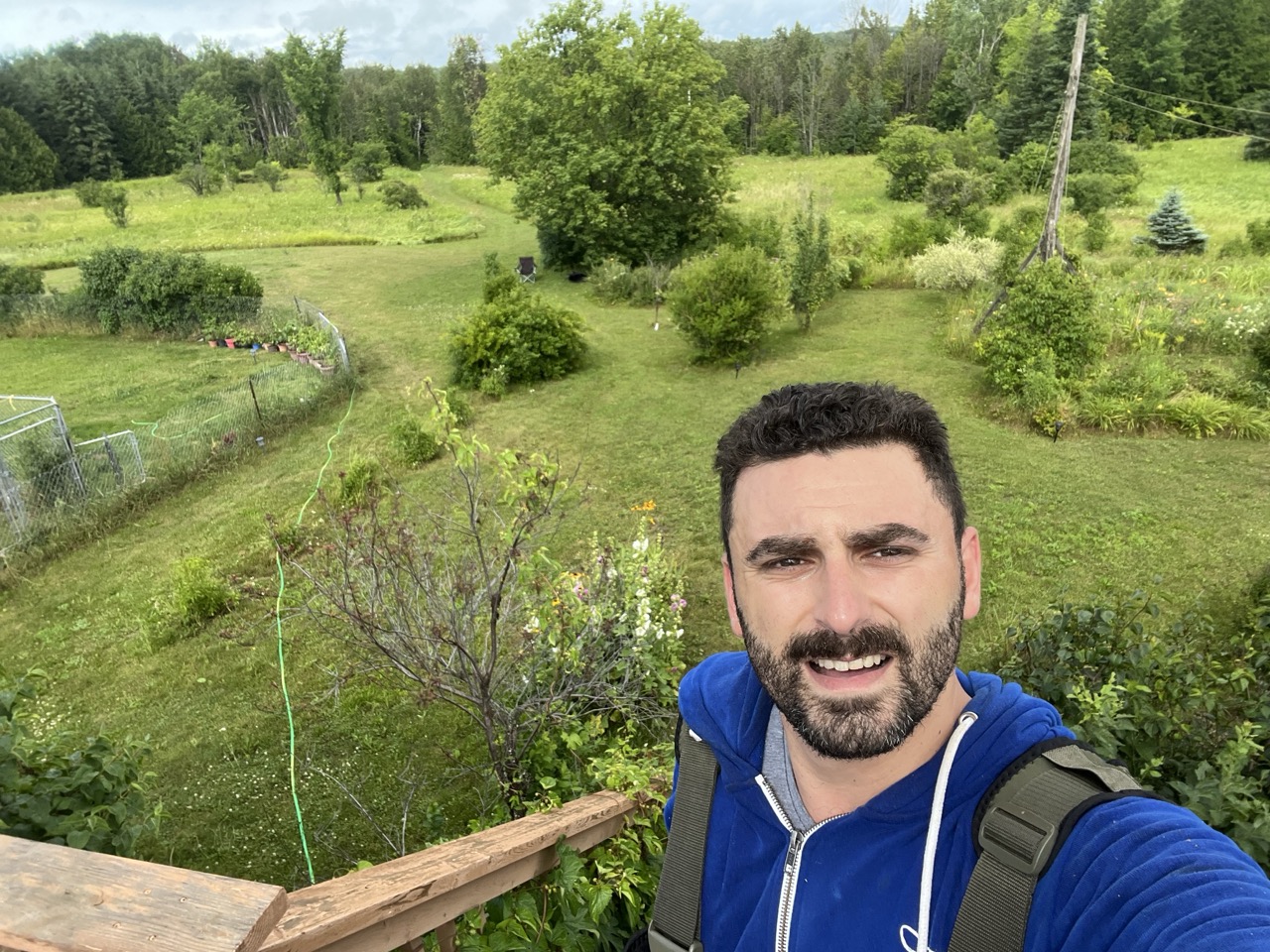 Overlooking the gardens, orchard and landscape at Straight Fin Farms